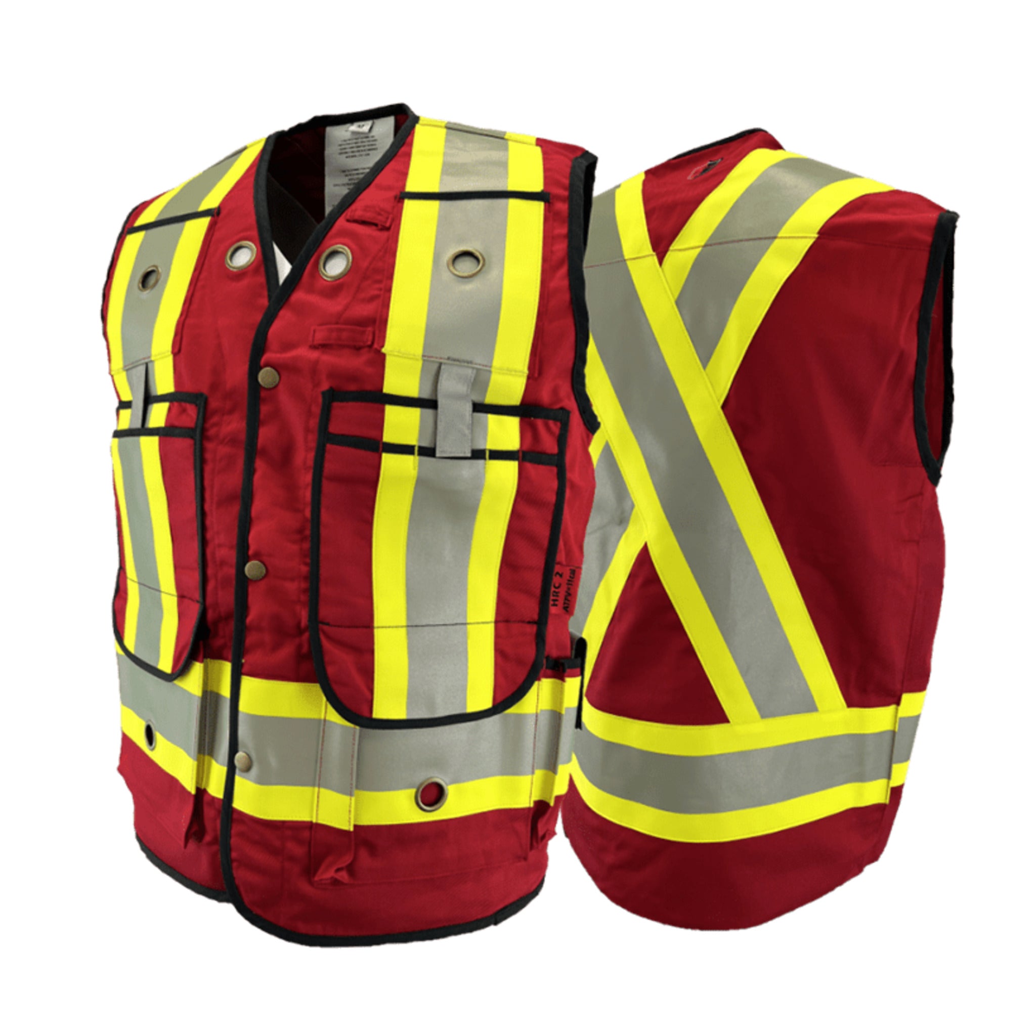 Red safety vest with reflective stripes
