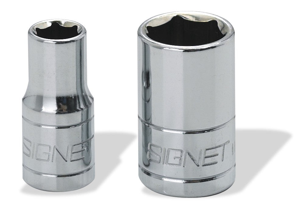 Signet 1/2" Drive Chrome Socket 6 Point (Metric) - Heat-Treated Steel, Mirror Polished Surface, Lifetime Warranty