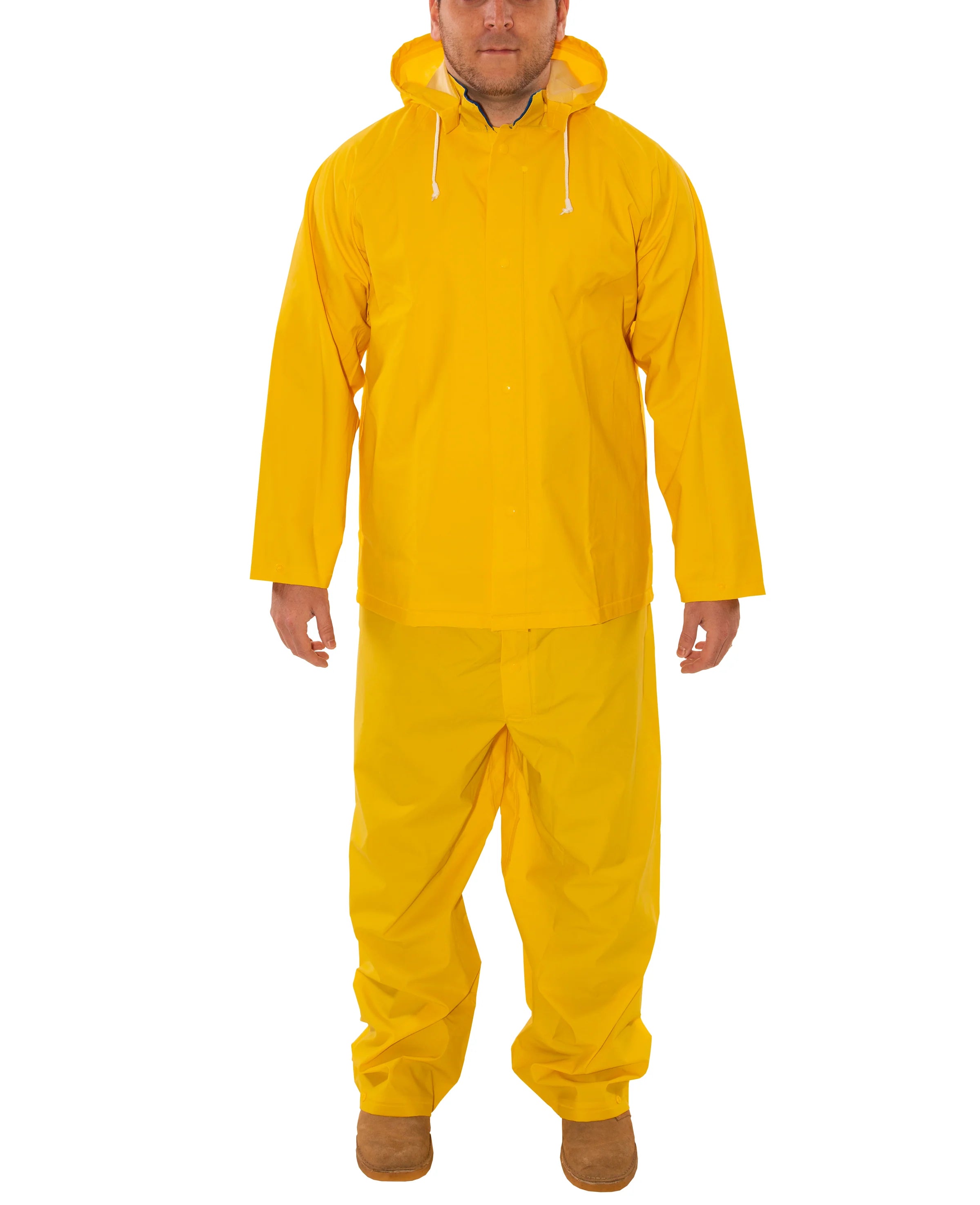 Tingley Industrial Work 3-Piece Rain Suit - Waterproof PVC, Includes Jacket with Snap Front, Detachable Hood, and Overalls, Adjustable Fit | Sizes M-5XL