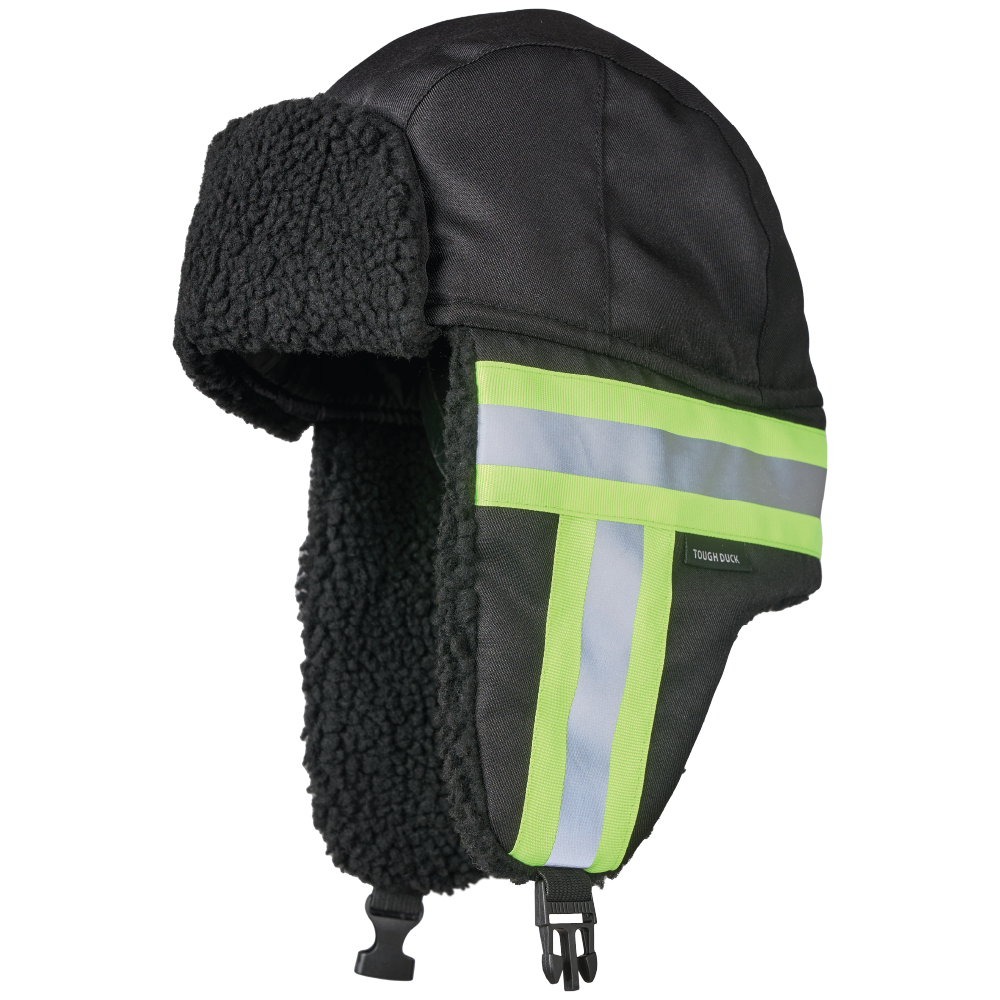 Tough Duck SA13 Hi-Vis Aviator Hat – 3M™ Thinsulate™ Insulated, Reflective Trim, Adjustable Chin Strap