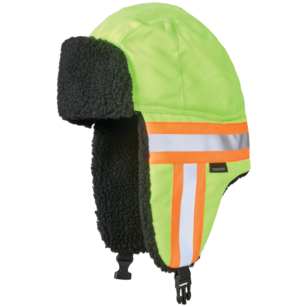 Tough Duck SA13 Hi-Vis Aviator Hat – 3M™ Thinsulate™ Insulated, Reflective Trim, Adjustable Chin Strap