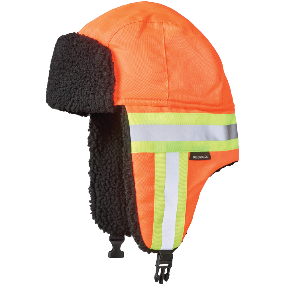 Tough Duck SA13 Hi-Vis Aviator Hat – 3M™ Thinsulate™ Insulated, Reflective Trim, Adjustable Chin Strap