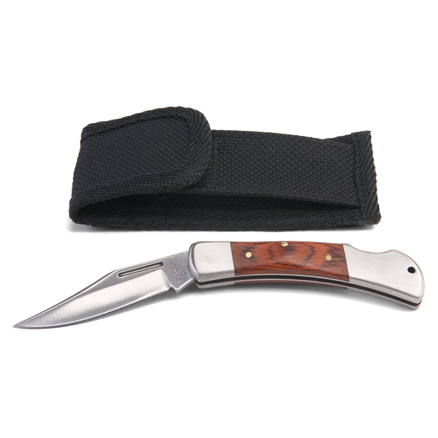 Folding Pocket Knife with Stainless Steel Blade and Nylon Sheath