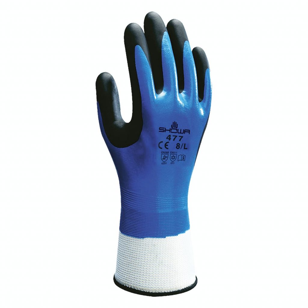SHOWA 477 Waterproof Insulated Nitrile Foam Grip Gloves, Large / One Pair