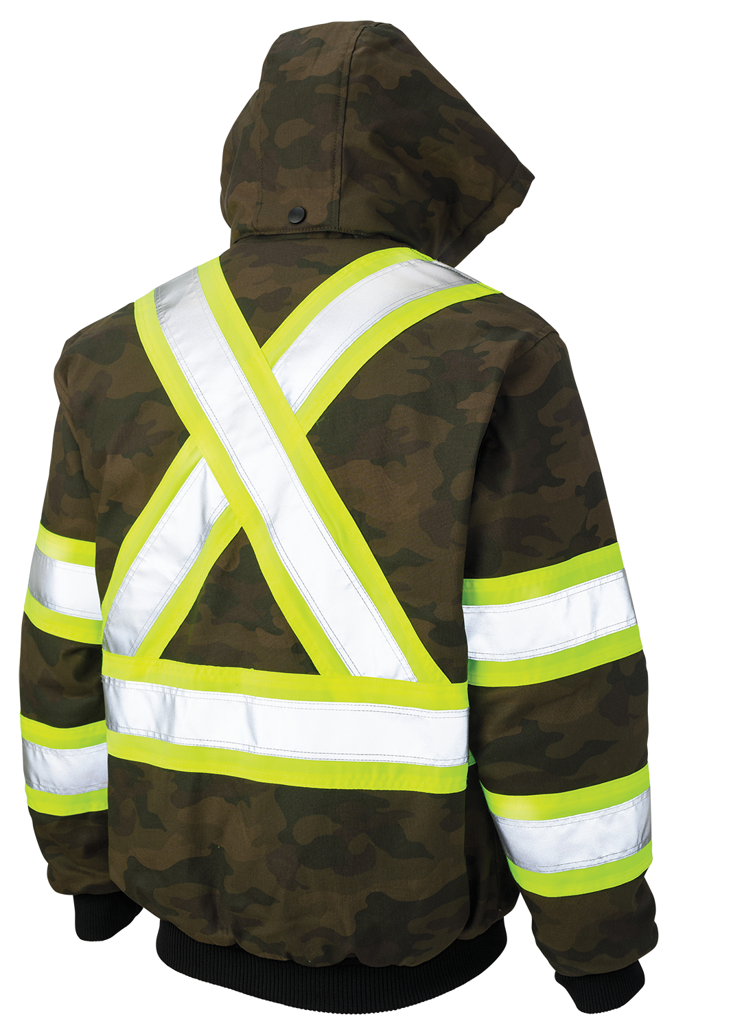 Tough Duck Men's Camo Hi Vis Safety Work Bomber Jacket SJ32 Cotton/Flex Duck Water Repellent Reflective Sizes S-5XL