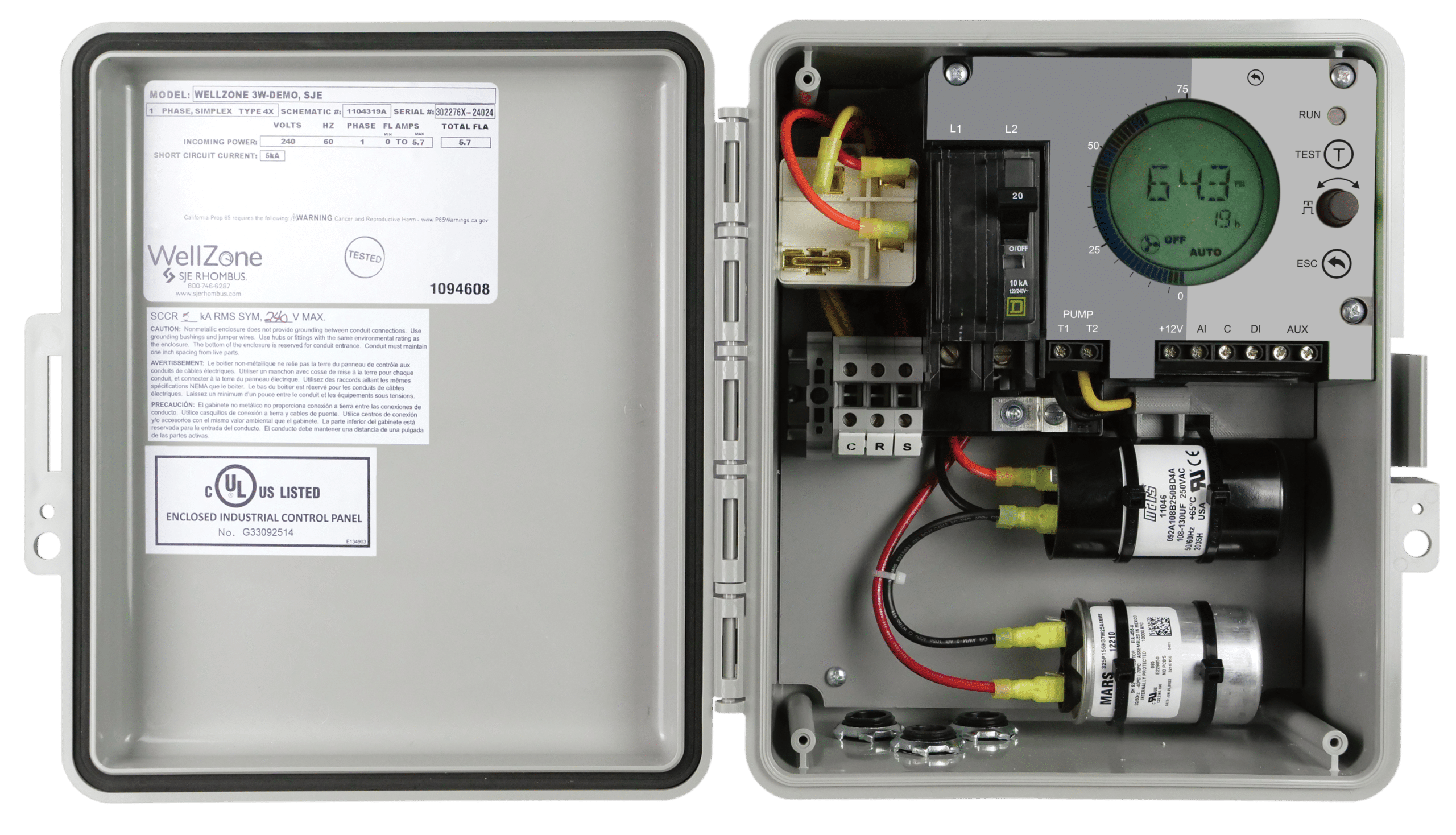 SJE WellZone® 3-Wire Digital Well Pump Control Panel – Pressure-Based Controller with Transducer, NEMA 4X, Single Phase