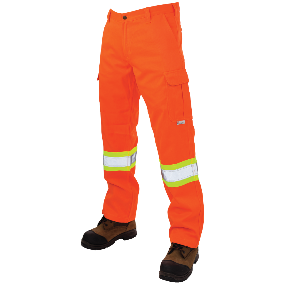 Tough Duck Men's Hi Vis Safety Cargo Work Pants SP01 CSA Poly/Cotton Heavy Duty Lightweight Reflective Orange Sizes 30-40