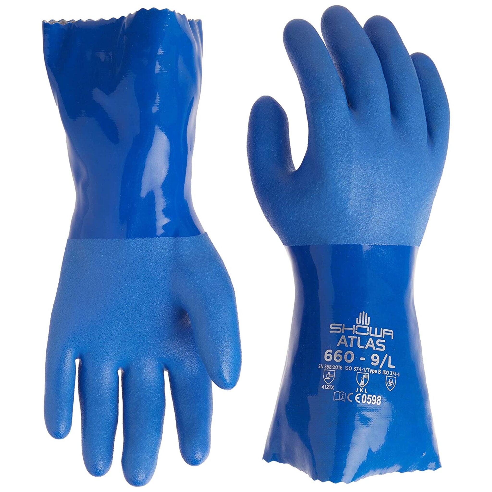 Showa Atlas 660 Super Flexible Triple-Dipped PVC Coated Chemical Resistant Safety Glove with Cotton Liner (Pack of 12 Pairs) Work Gloves and Hats - Cleanflow