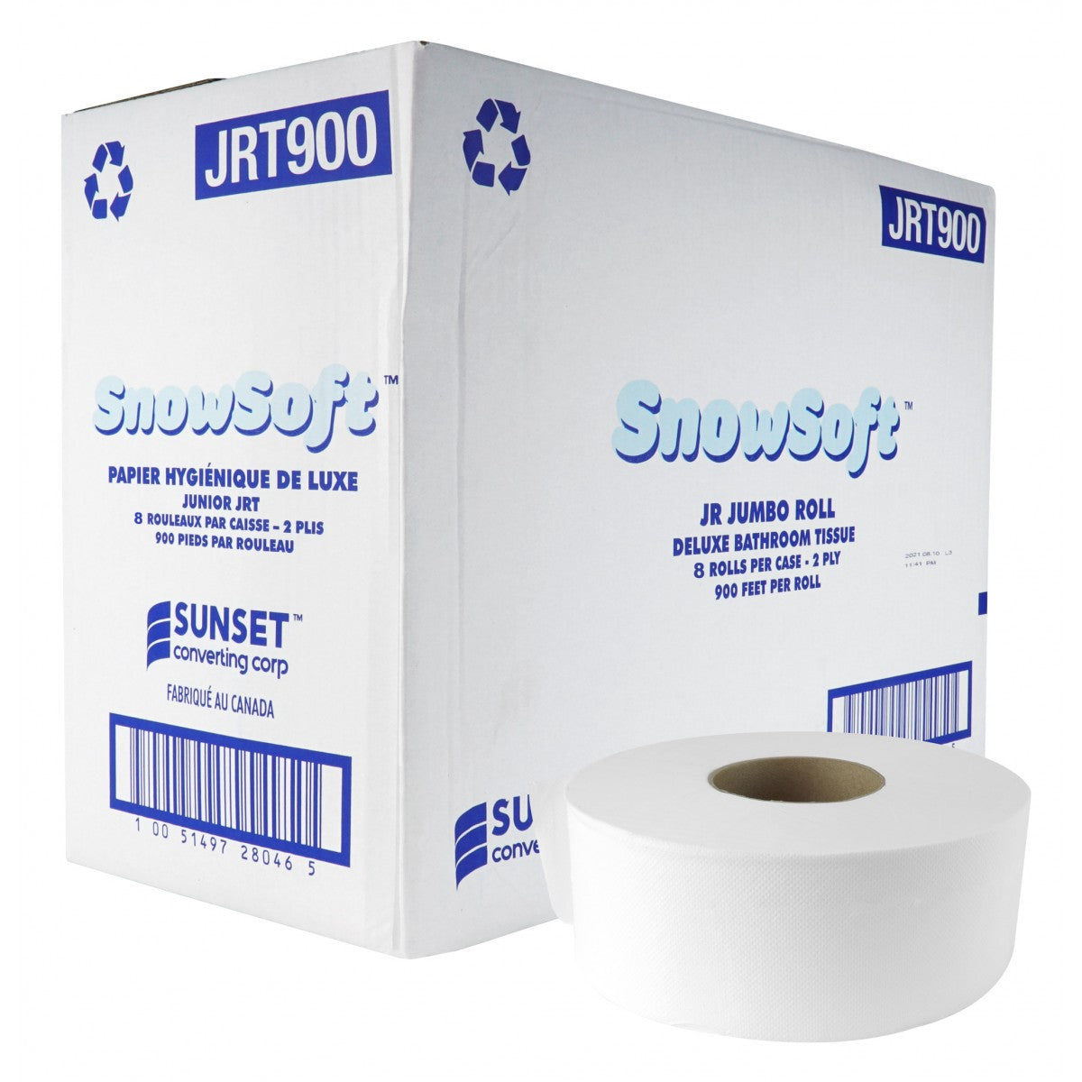 Snow Soft Premium 2-Ply JRT Toilet Paper Jumbo Roll - 900 Ft Roll - Case of 8 Rolls