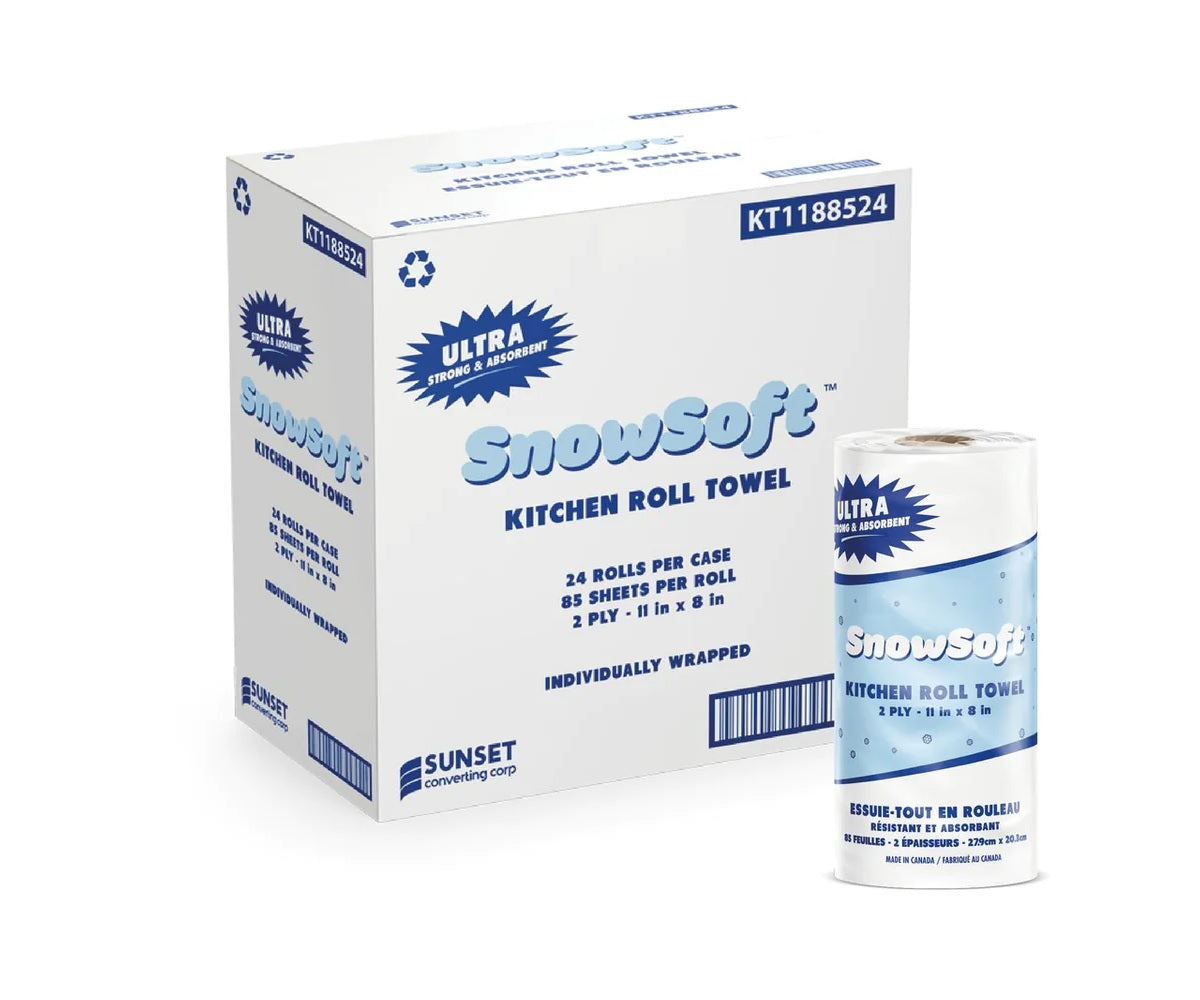 Snow Soft 2-Ply Kitchen Roll Towel - 85 Sheets/Roll - Case of 24 Rolls