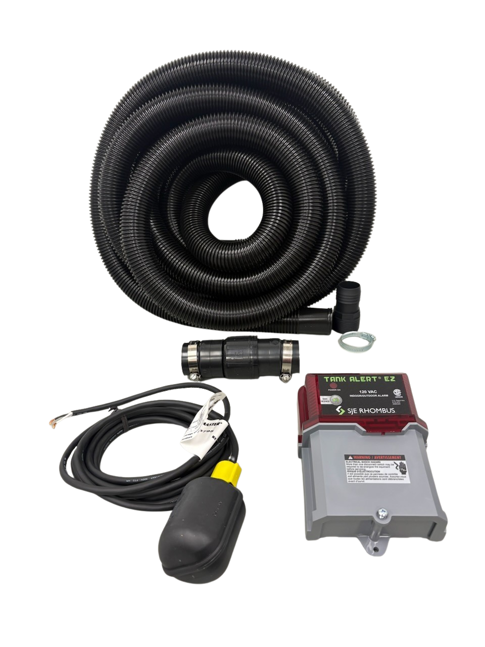 Outdoor Sump Pump Protection Kit with Weatherproof Alarm, Check Valve & Discharge Hose