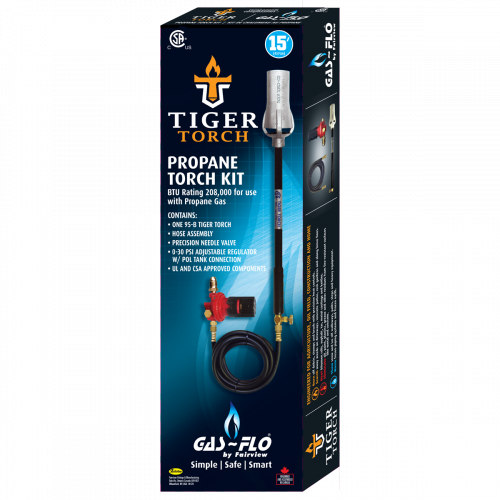 Tiger Torch 95-B Propane Torch Kit with Cast Iron Head, Adjustable 208,000 BTU, 30 PSI Regulator - Available with Various Hose Lengths