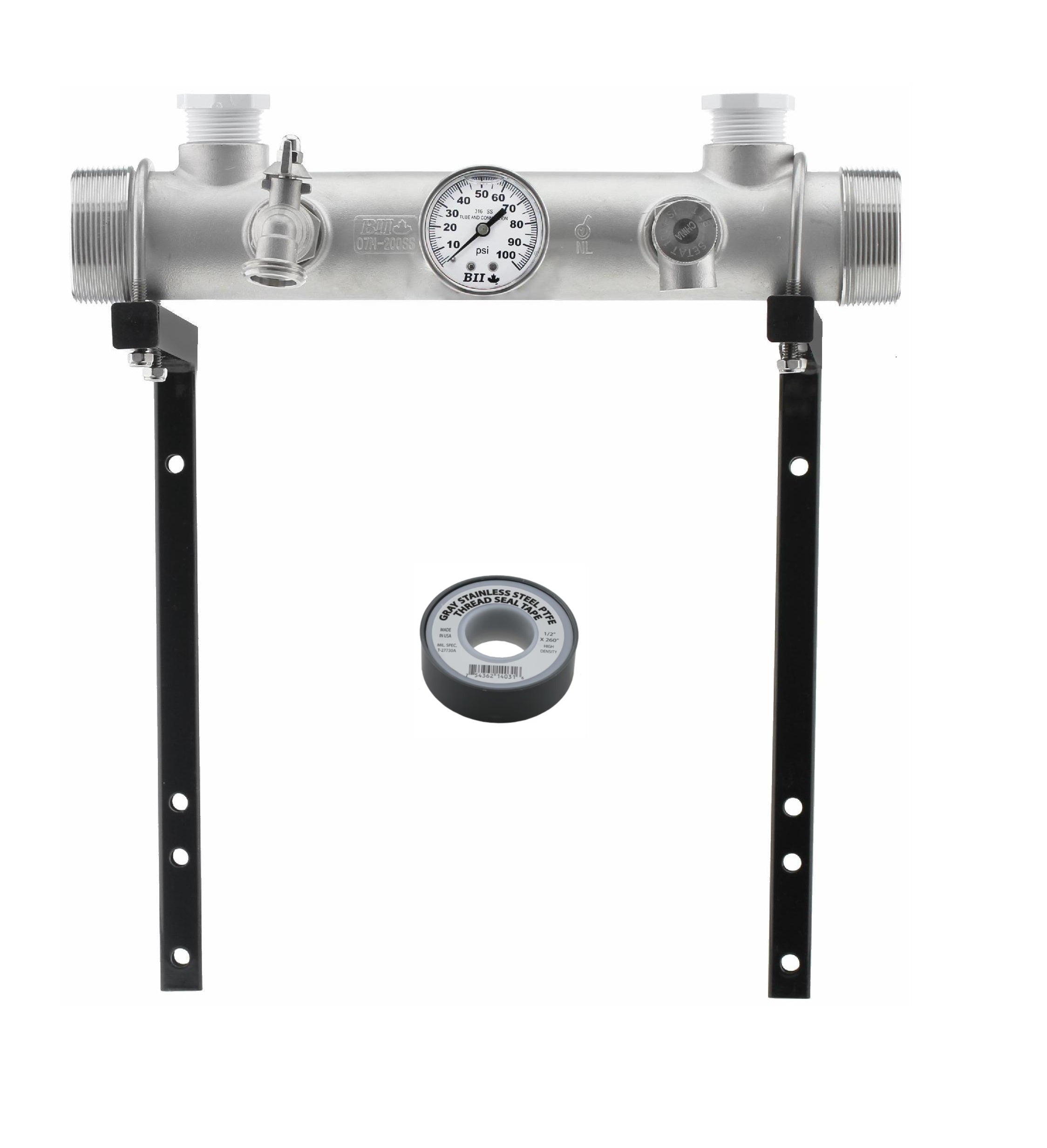 Stainless Steel Pressure Tank Manifold Kit with Wall Bracket and SS Hardware