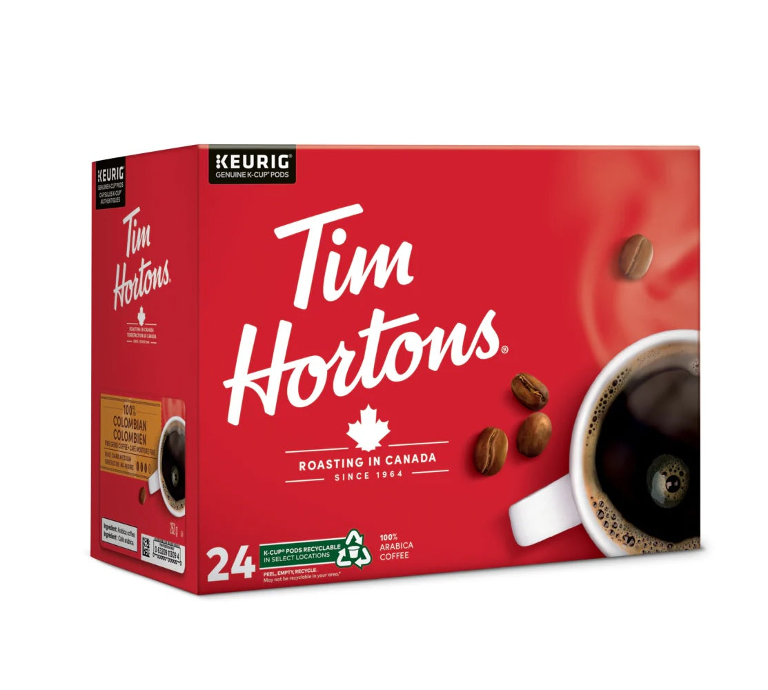 Tim Hortons 100% Colombian Single Serve K-Cups - Pack of 24 - Case of 4
