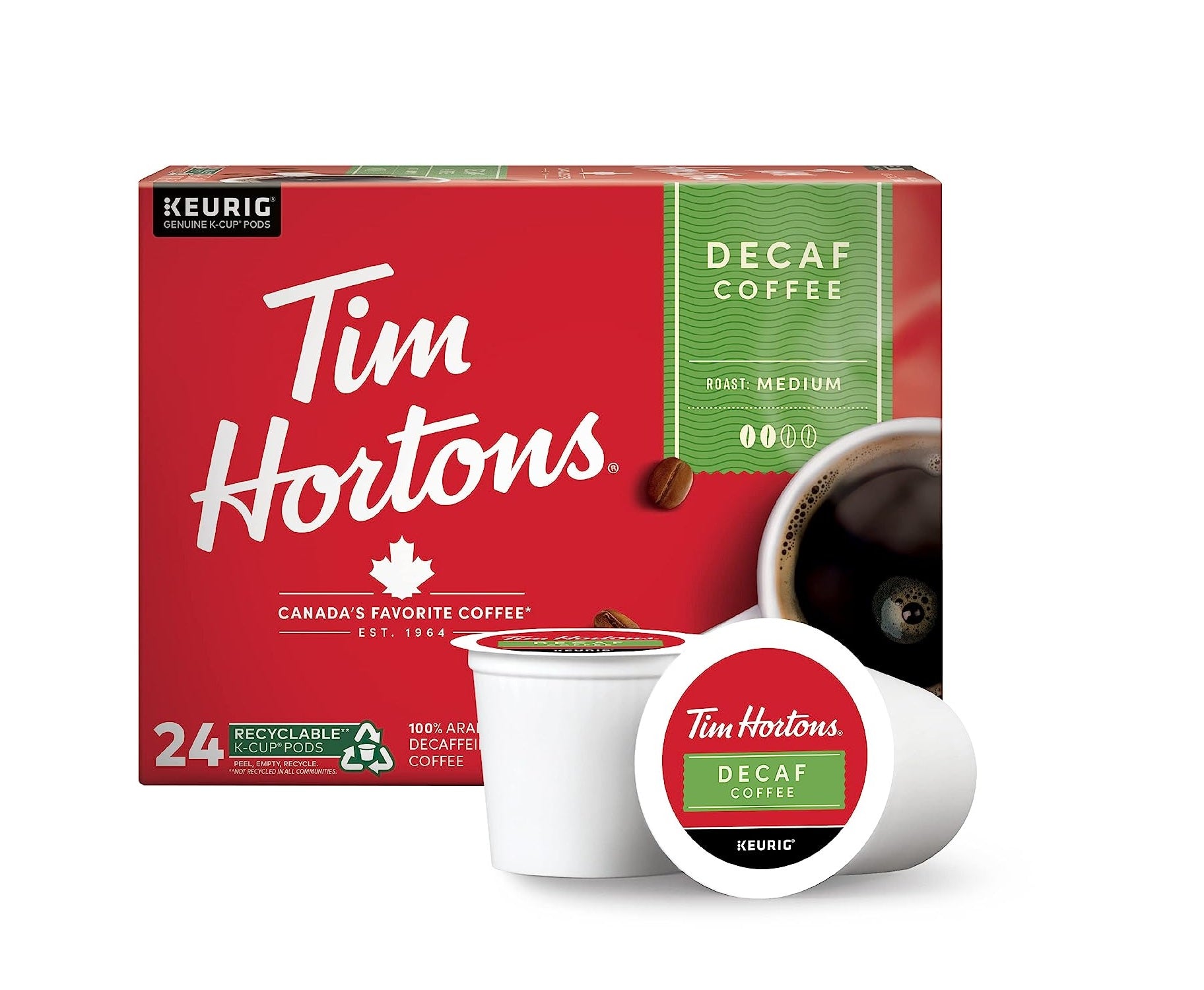 Tim Hortons Decaf Single Serve K-Cups - Pack of 24 - Case of 4