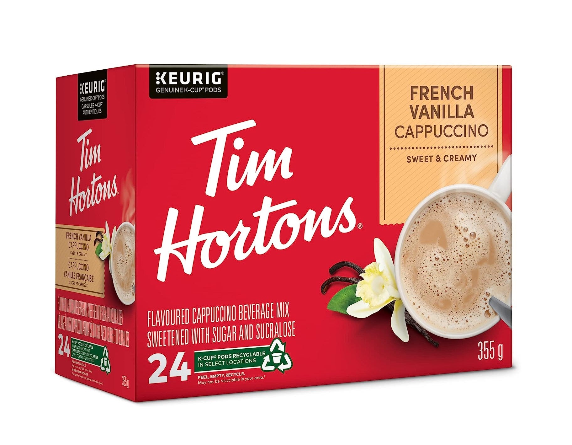 Tim Hortons French Vanilla Cappuccino Single Serve K-Cups - Pack of 24 - Case of 4