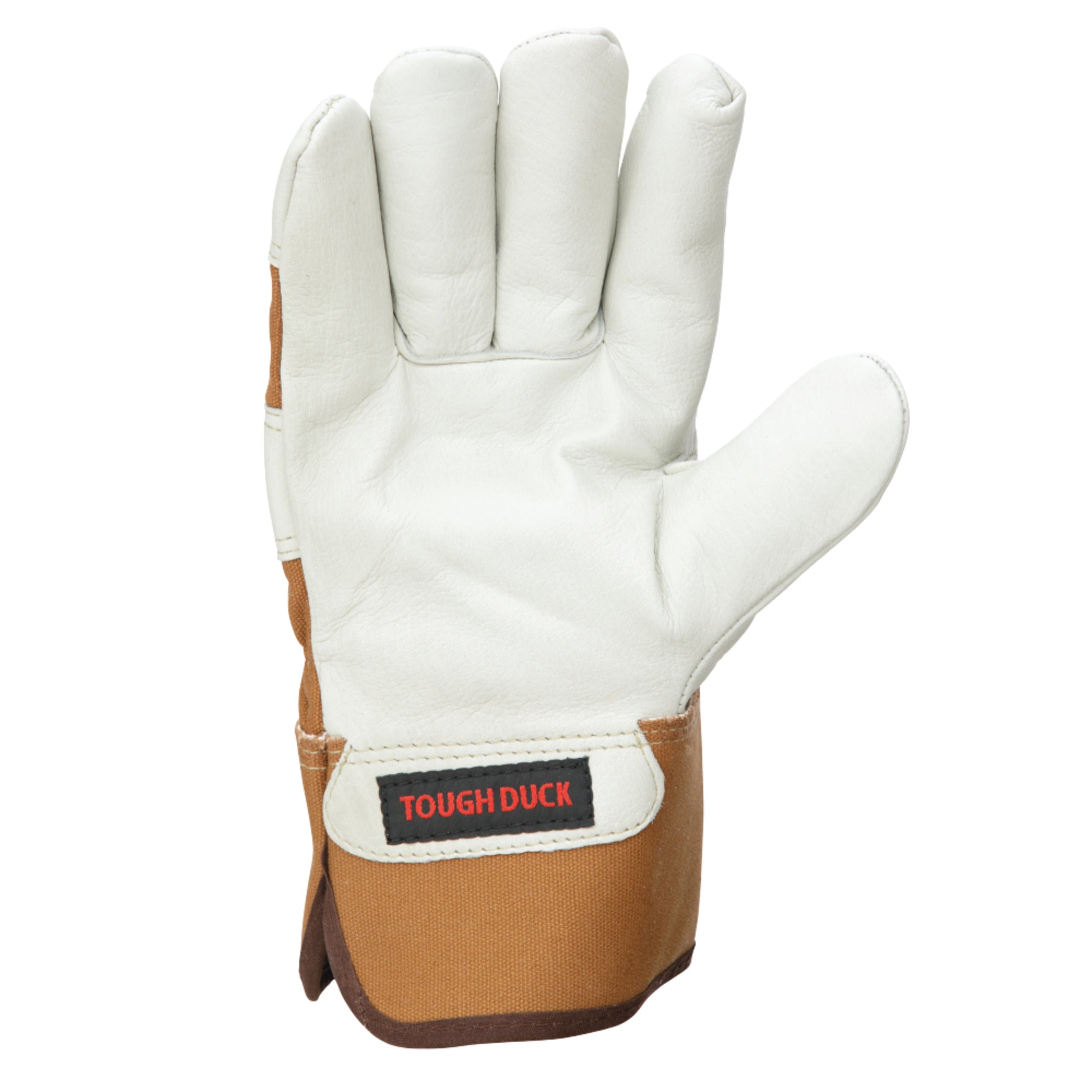 Tough Duck GI86 Cowgrain Leather Work Gloves – Unlined, Cotton Duck, Safety Cuff, Heavy Duty, Sizes M-2XL