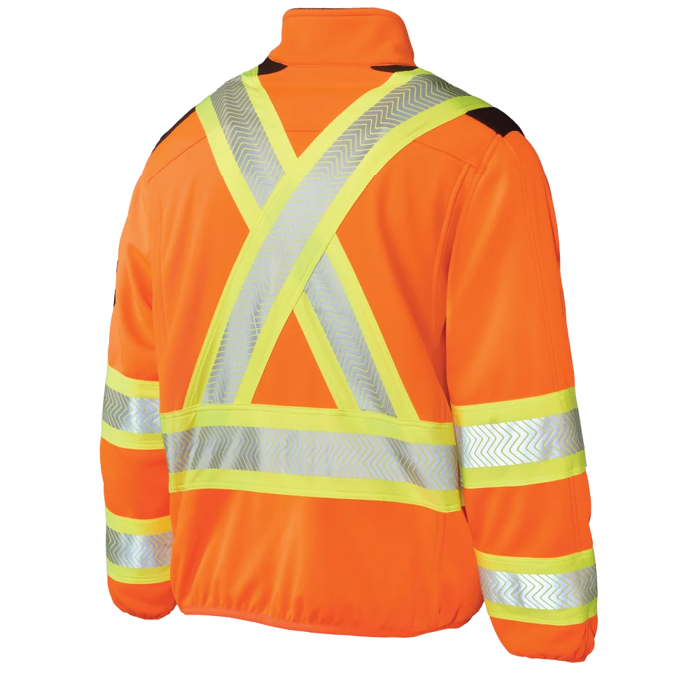 Tough Duck SJ49 zip front fleece safety jacket back view in fluorescent orange