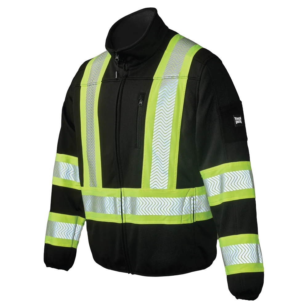 Tough Duck SJ49 zip front fleece safety jacket front view in black