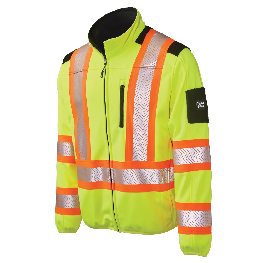 Tough Duck SJ49 safety jacket front view in fluorescent green