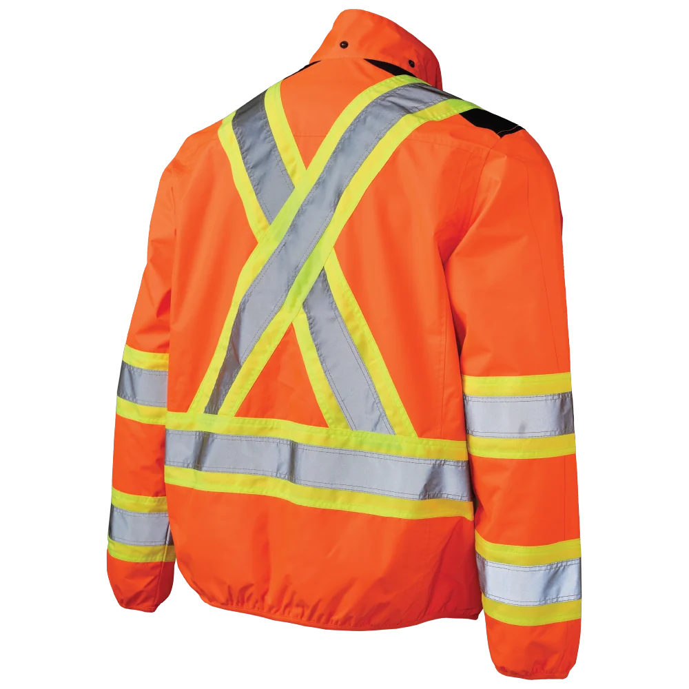 Tough Duck SJ50 light weight mesh-lined safety jacket back view in fluorescent orange
