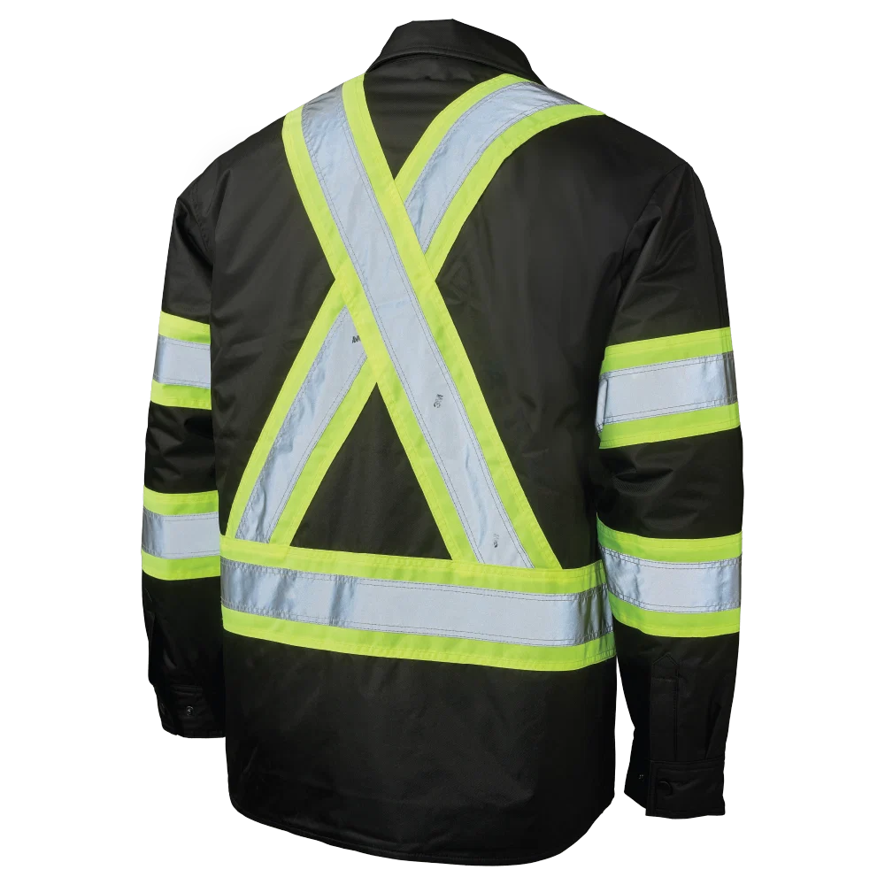 Tough Duck SJ51 safety jac-shirt back view in black without hood