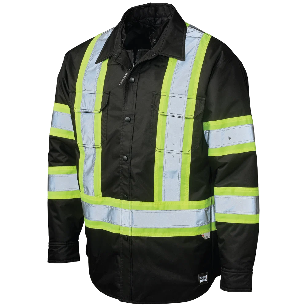 Tough Duck SJ51 safety jac-shirt front view in black without hood