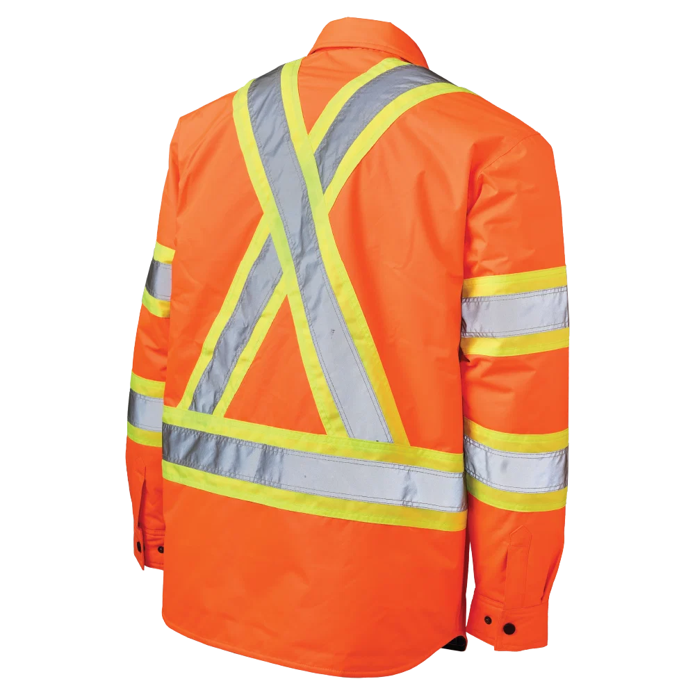 Tough Duck SJ51 safety jac-shirt back view in fluorescent orange without hood