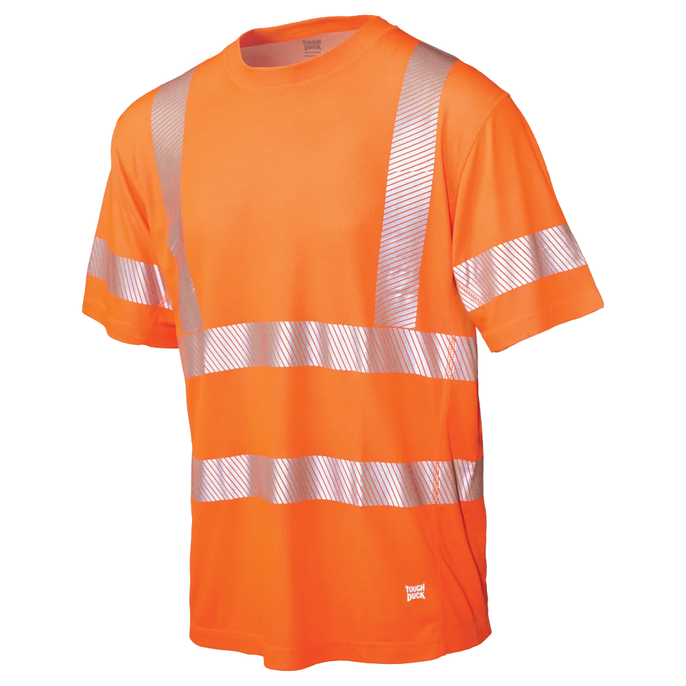 Tough Duck ST24 safety cooling T-shirt front view in fluorescent orange