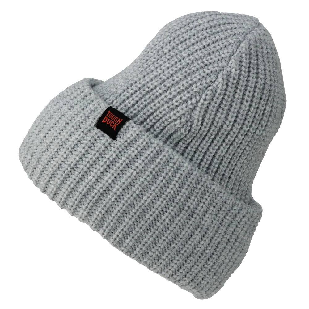 Tough Duck WA42 thick-knit rib watch cap in light grey