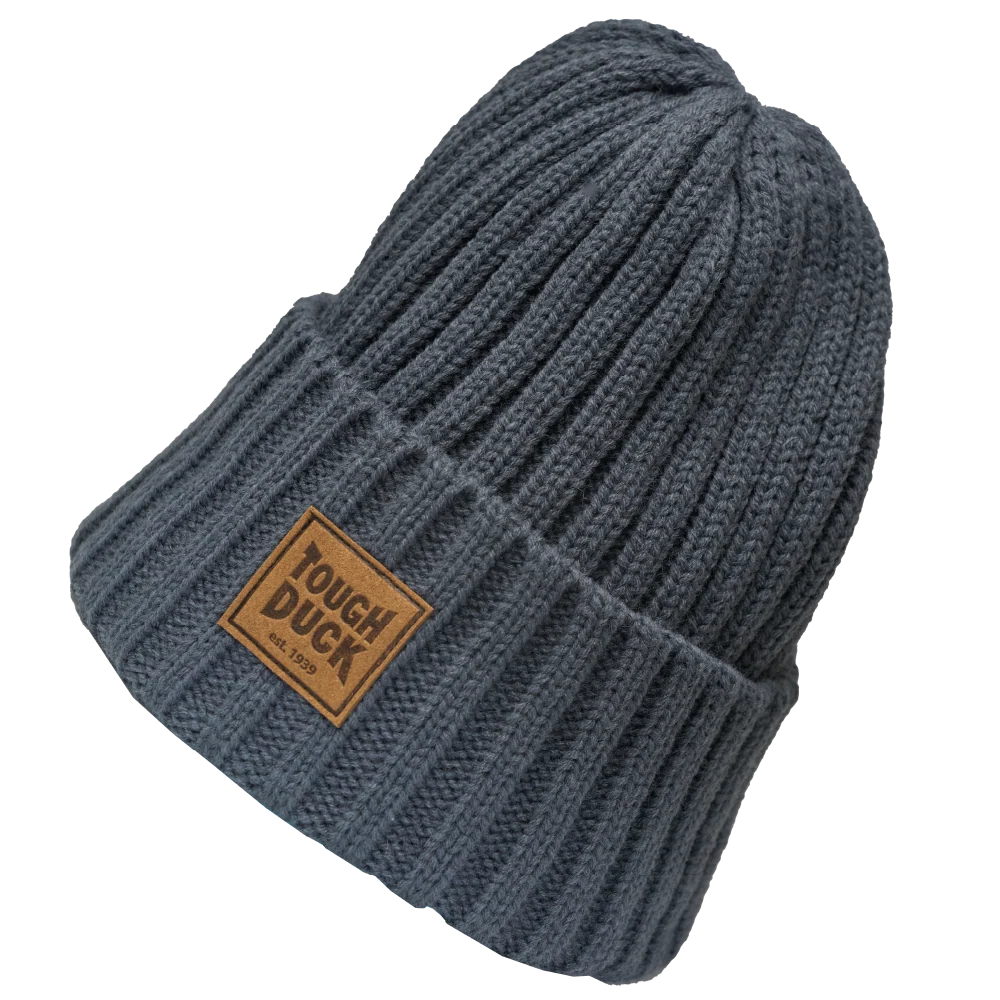 Tough Duck WA54 wool rib watch cap in petrol blue with folded cuff and logo patch