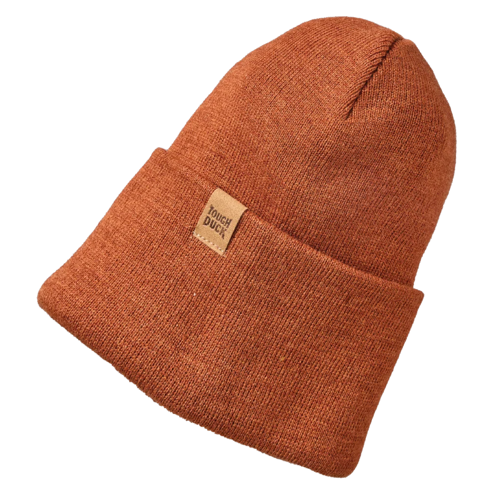 Tough Duck WA65 knit beanie in brick with folded cuff and logo patch