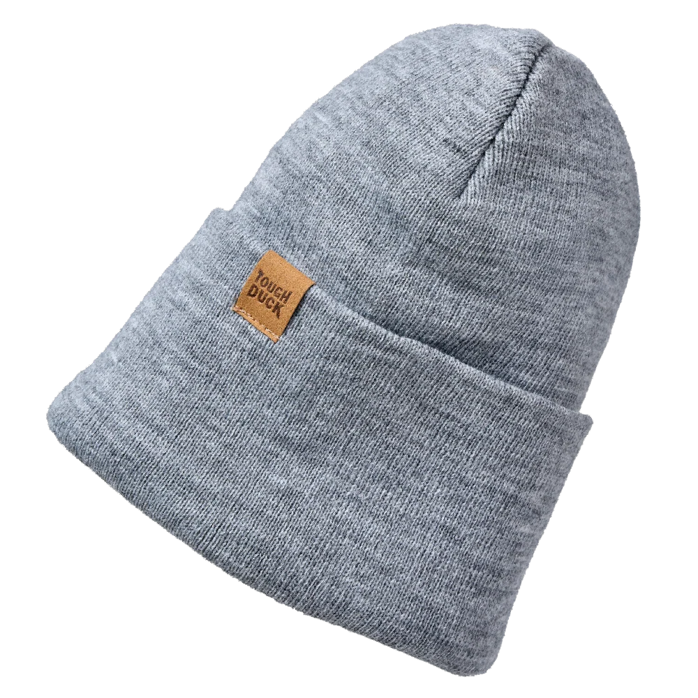 Tough Duck WA65 knit beanie in heather grey with folded cuff and logo patch