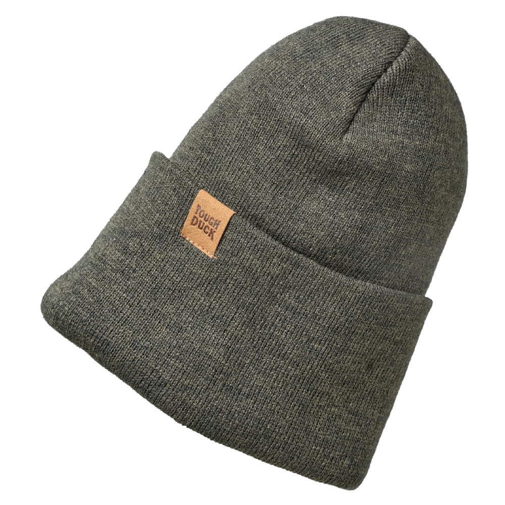Tough Duck WA65 knit beanie in khaki with folded cuff and logo patch
