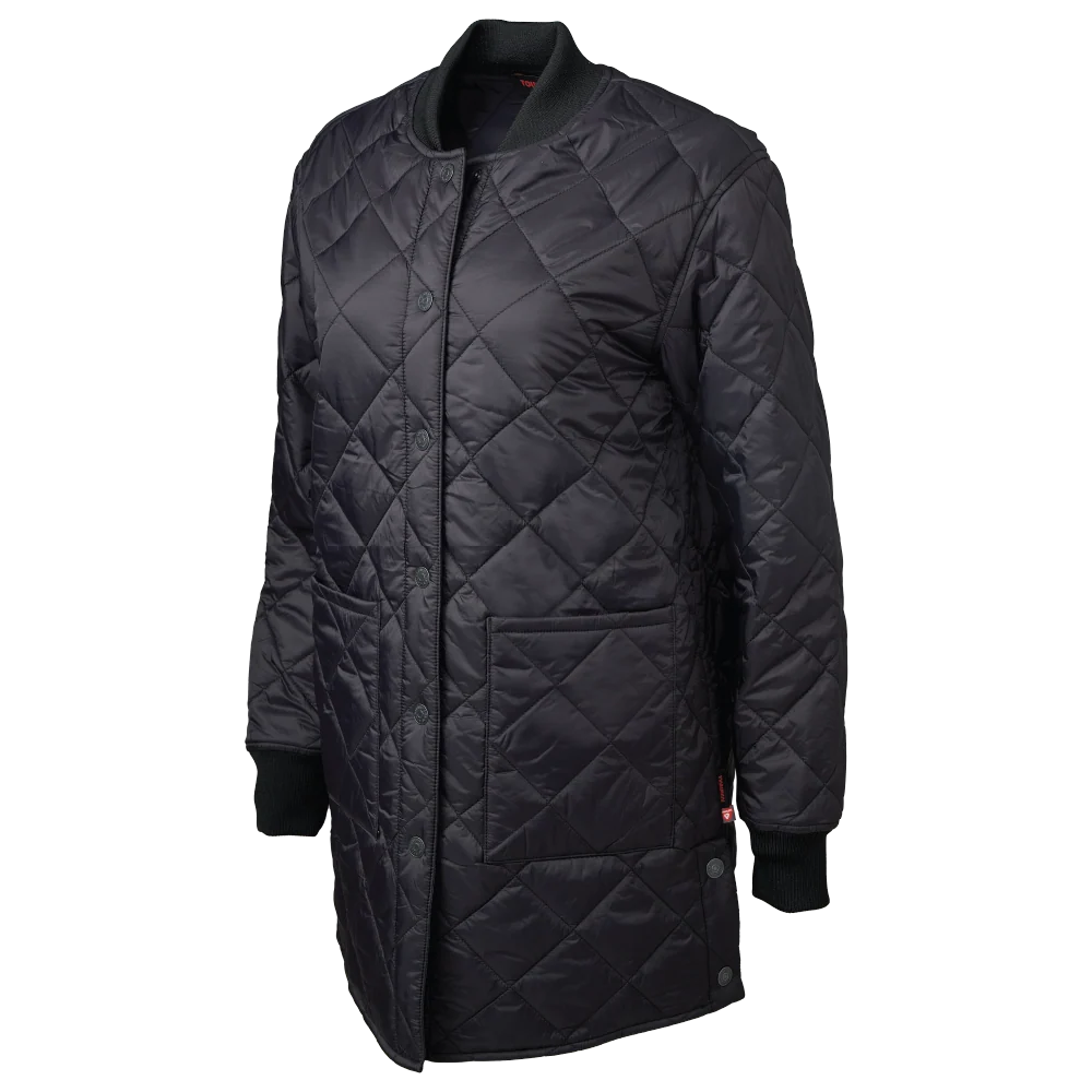 Tough Duck WJ47 Women's PrimaLoft Long Freezer Jacket front view in black