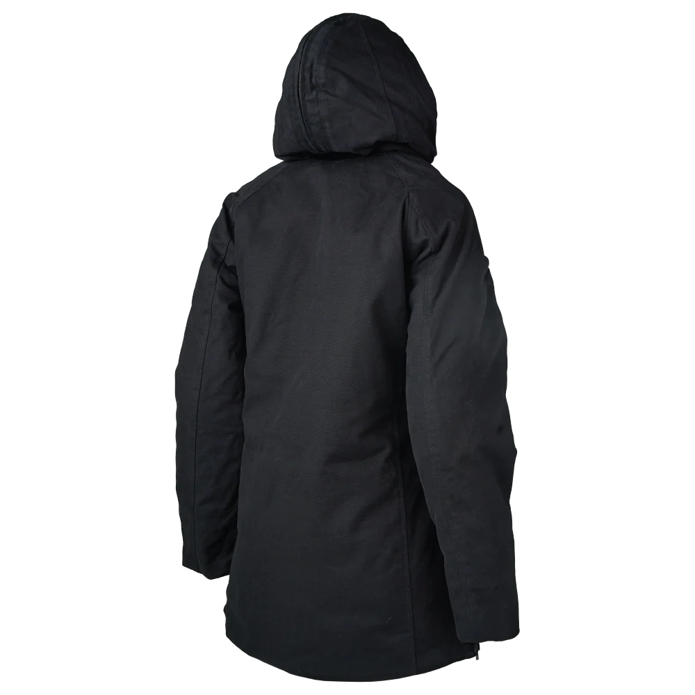 Tough Duck WJ48 women’s lined duck parka back view in black