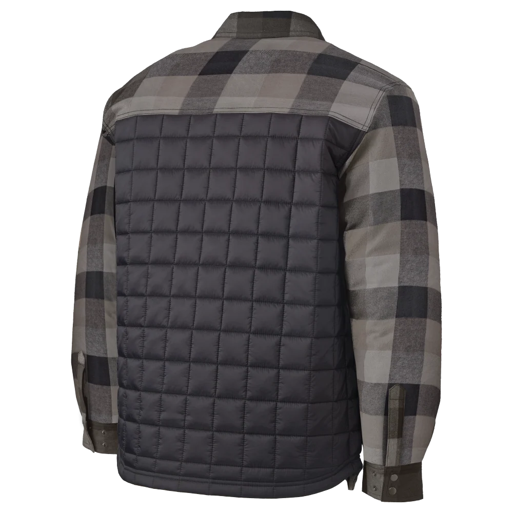 Tough Duck WS25 hybrid quilted flannel shirt back view in stone plaid