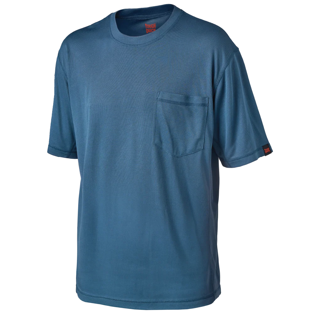 Tough Duck WT09 cooling T-shirt back view in steel blue