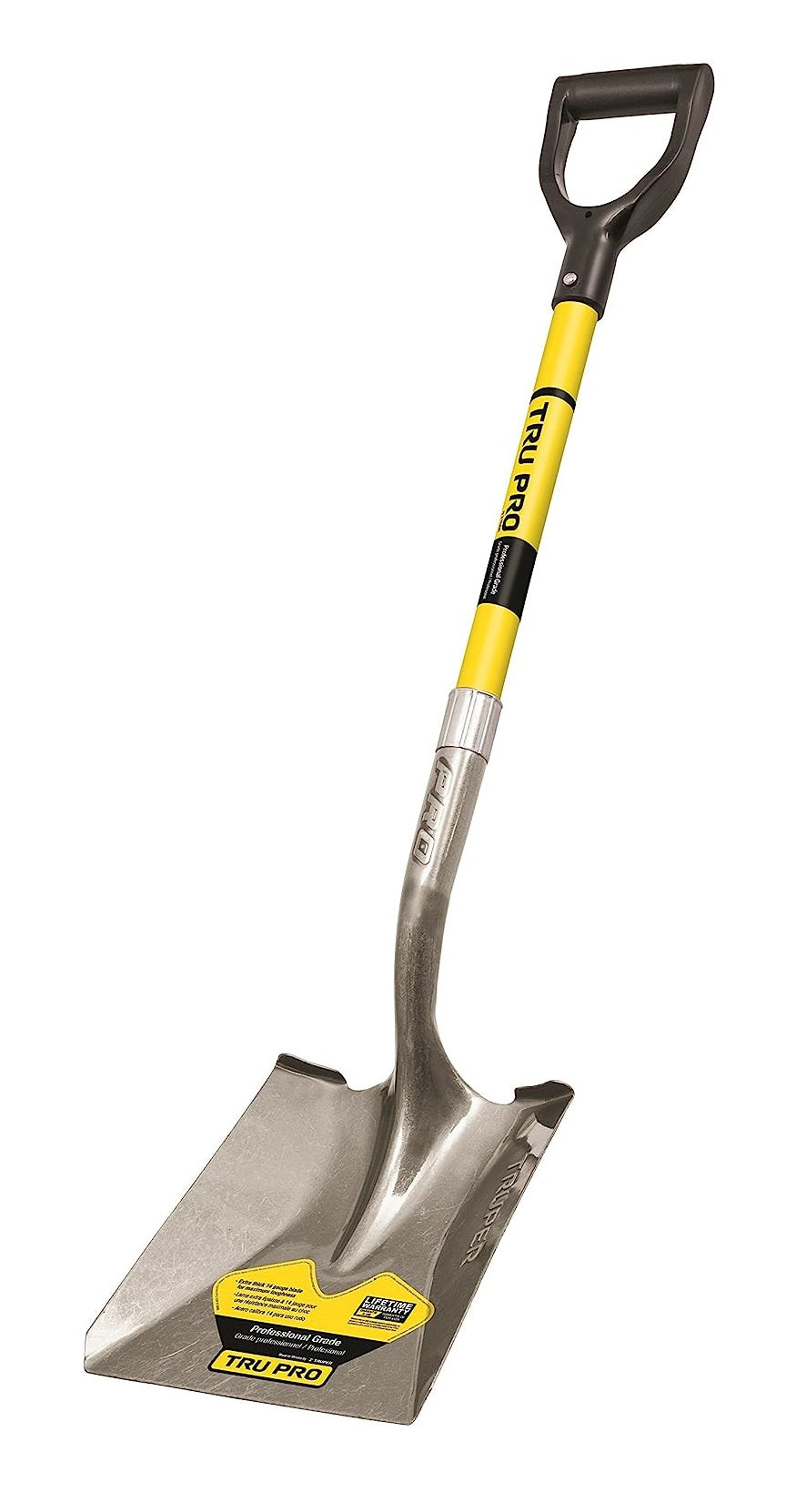 Truper Tru Pro Square Blade Shovel with 29" Fiberglass D-Grip Handle and Extended Steps
