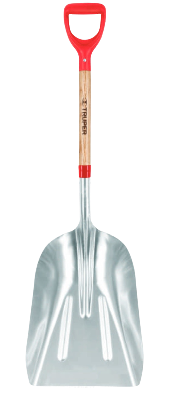 Truper Tru Tough Aluminum Scoop Shovel No.12 with D-Grip 28-Inch Wooden Handle