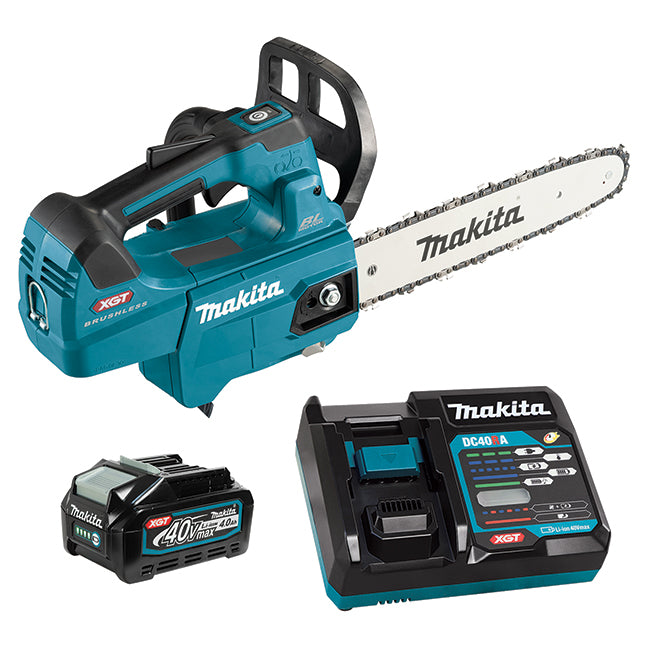 Makita 40Vmax XGT Brushless 12" Top Handle Chainsaw w/ Battery & Charger 4.0Ah Kit, Variable Speed, Chain Brake, Oil Adjustment, Compact & Lightweight