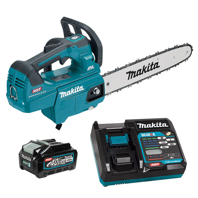 Makita 40Vmax XGT Brushless 14" Top Handle Chainsaw w/ Battery & Charger - 4.0Ah Kit, Variable Speed, Chain Brake, Oil Adjustment, Compact & Light