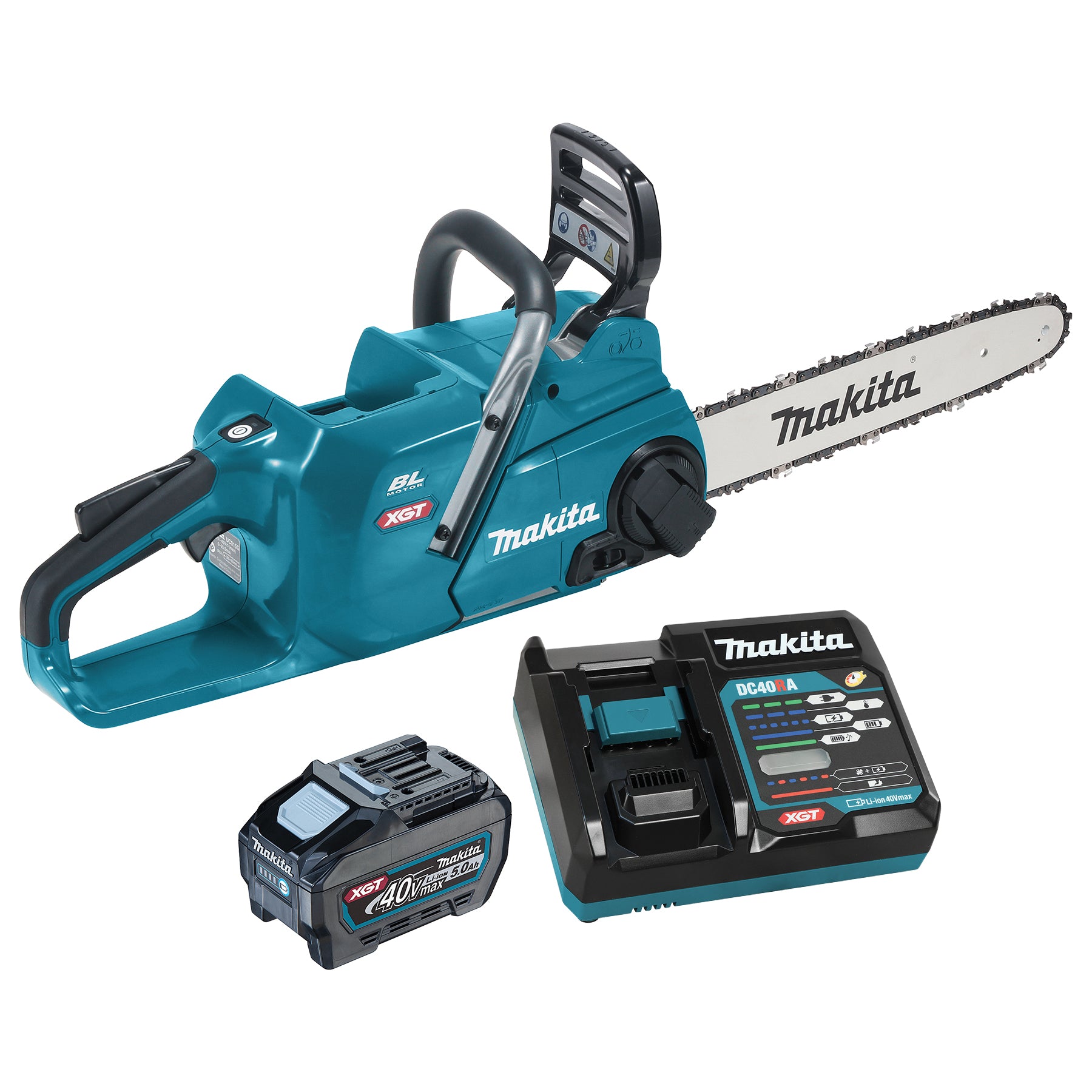 Makita 40Vmax XGT Brushless 14" Rear Handle Chainsaw w/ Battery & Charger - 5.0Ah Kit, Variable Speed, Chain Brake, Toolless Adjustment, Low Noise