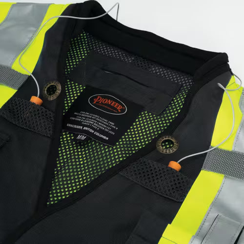 Pioneer Men's Hi-Vis Antimicrobial Surveyor Vest – 600D Oxford Polyester, PU Coated, ANSI/CSA Certified, Mesh Back, 15 Pockets | Size S-3XL - Items