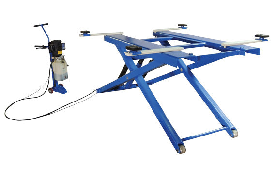 Canbuilt Mid Rise Scissor Lift - Portable 6000 LB Capacity, Adjustable Sliding Radius Arms, Twin Hydraulic Cylinders, Automatic Safety Locks, US Made