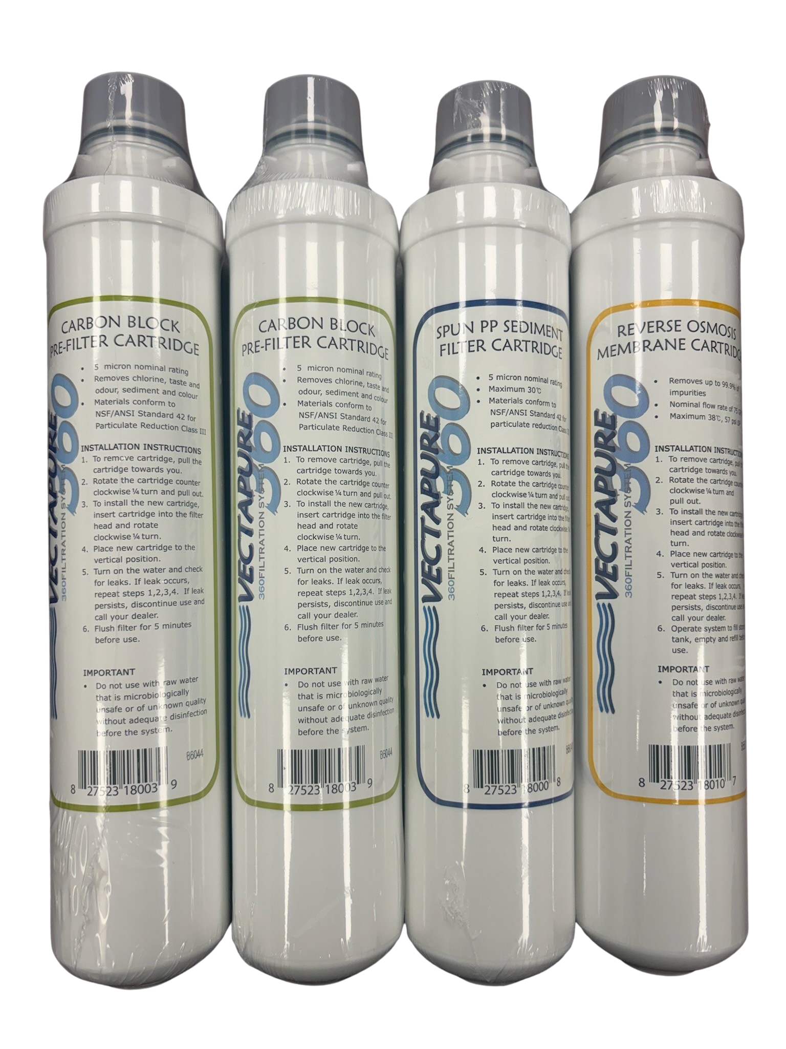Vectapure Cartridge Kit with RO Membrane for V3604RO Systems – Complete 4-Stage Replacement Filter Set