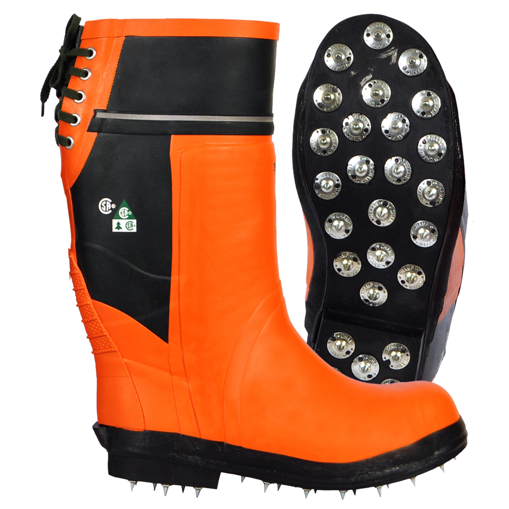 Caulked Chainsaw Boots with Class 3 Cut Protection, Steel Toe, and Spiked NBR Sole, Sizes 9 to 13
