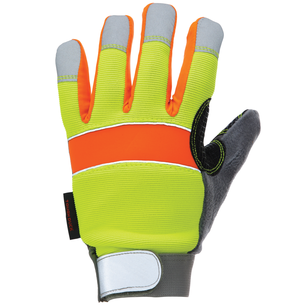 Tough Duck Hi Vis Winter Work Gloves WA33 Poly/Spandex Suede Palm Thinsulate Yellow