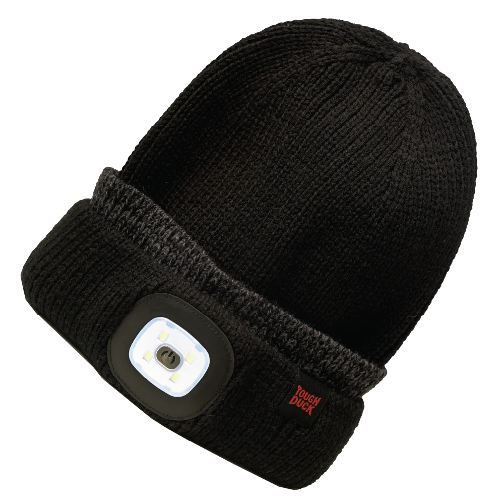 Tough Duck LED Light Beanie – USB Rechargeable, 3 Brightness Levels, Warm Acrylic Knit Winter Hat for Work, Outdoor Activities & Low-Light Conditions