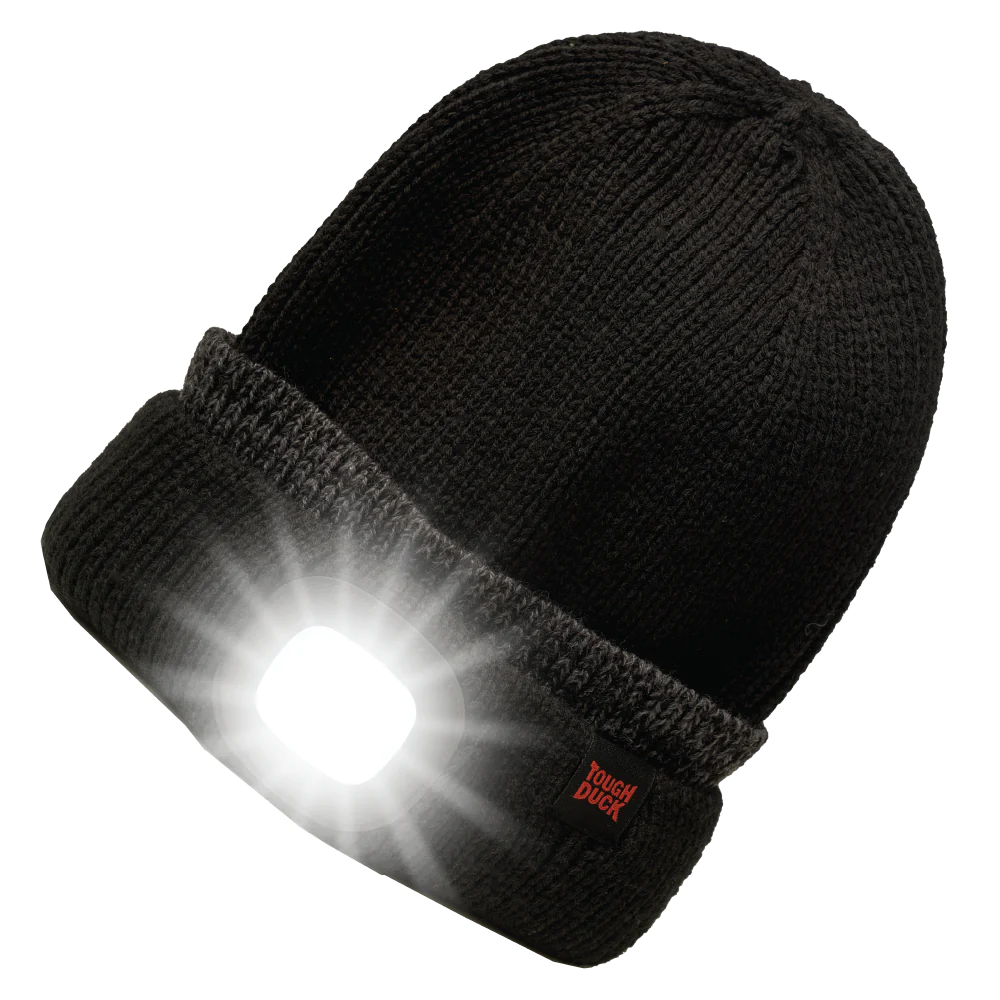 Tough Duck LED Light Beanie – USB Rechargeable, 3 Brightness Levels, Warm Acrylic Knit Winter Hat for Work, Outdoor Activities & Low-Light Conditions